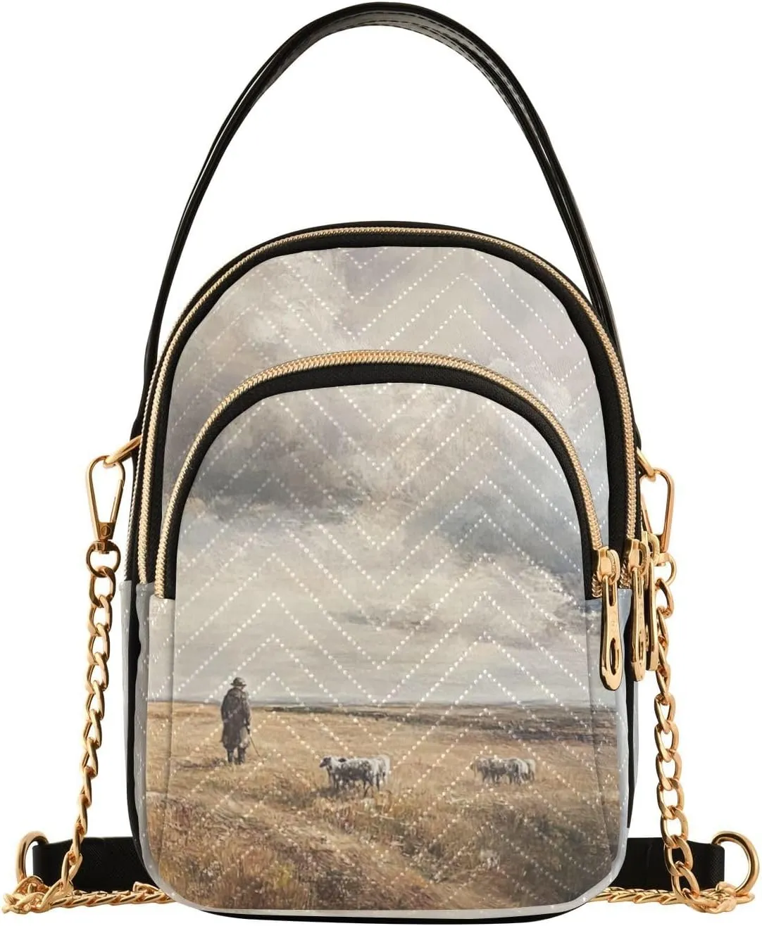 Sheep Field Cloudy Beige Multi Pockets Crossbody Bags for Women Zip Cell Phone Purse Wallet Bag with Detachable Shoulder Strap Zipper Purse for Gift Traveling Working Shopping Women Girls Trendy