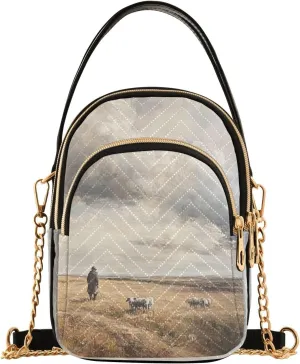 Sheep Field Cloudy Beige Multi Pockets Crossbody Bags for Women Zip Cell Phone Purse Wallet Bag with Detachable Shoulder Strap Zipper Purse for Gift Traveling Working Shopping Women Girls Trendy