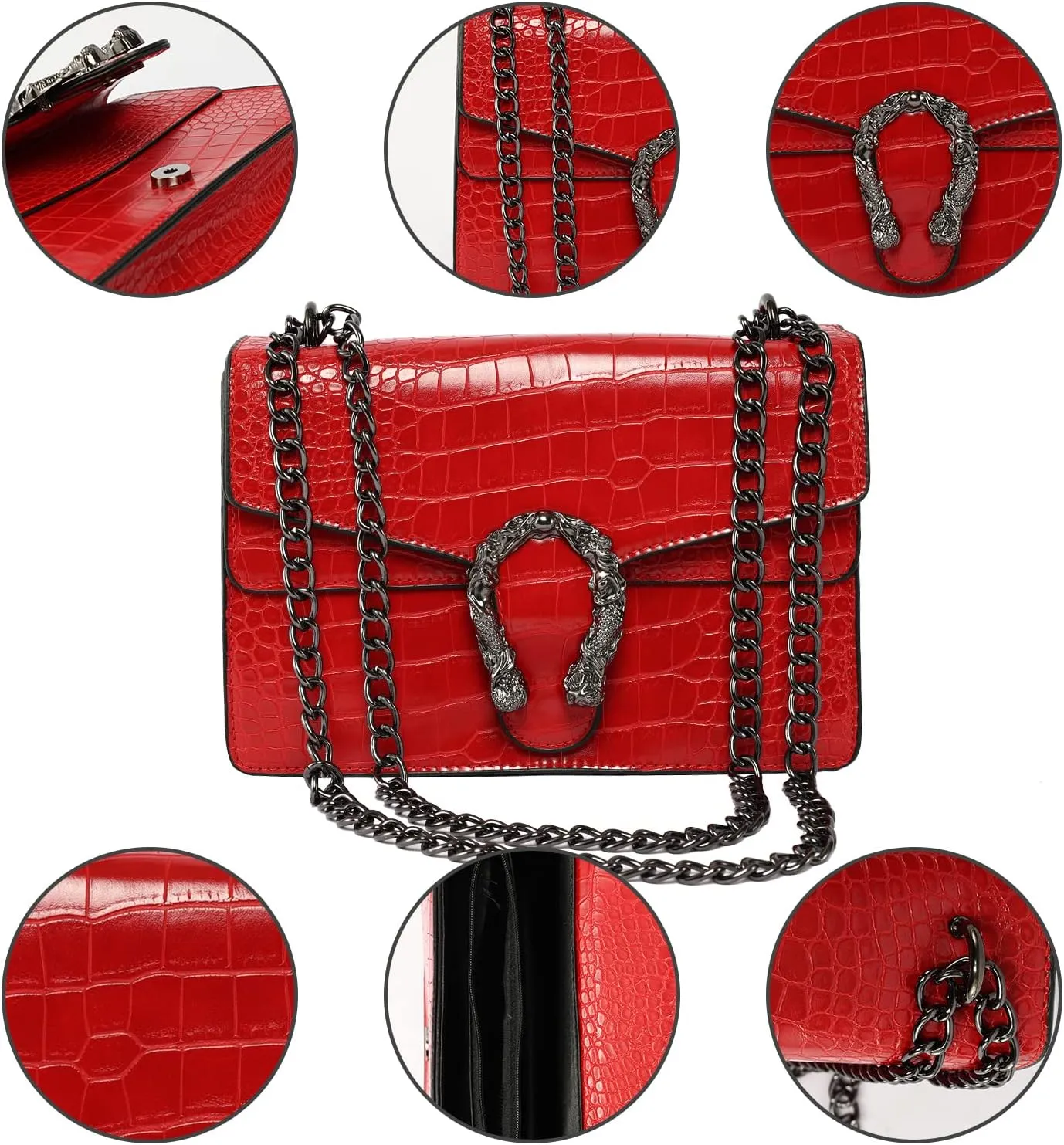 Shoulder Evening Bag for Women - Snake Printed Chain Strap Clutch Small Purse