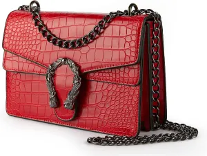 Shoulder Evening Bag for Women - Snake Printed Chain Strap Clutch Small Purse