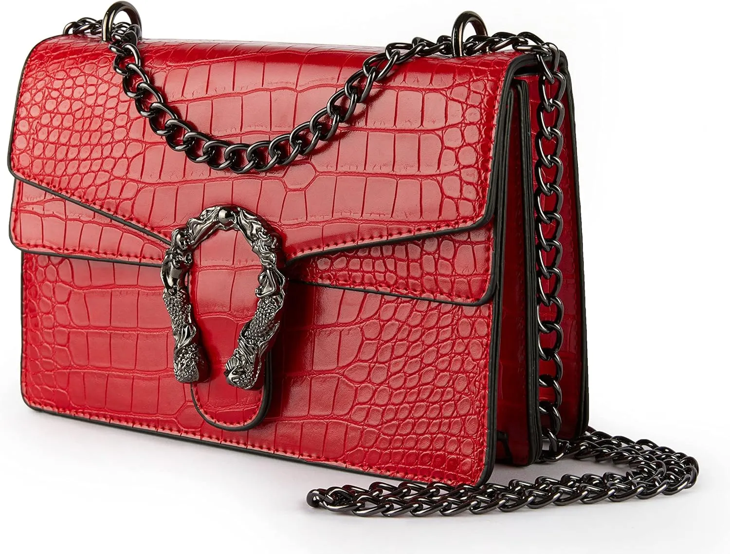 Shoulder Evening Bag for Women - Snake Printed Chain Strap Clutch Small Purse