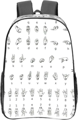 Sign Language Alphabet. Print Stylish Adjustable Shoulder Straps Clear Backpack For Sport Events Travel