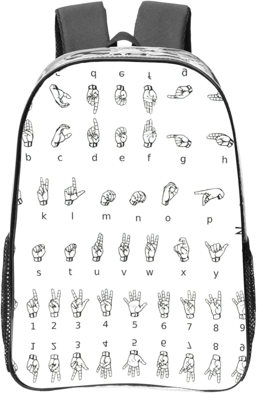 Sign Language Alphabet. Print Stylish Adjustable Shoulder Straps Clear Backpack For Sport Events Travel