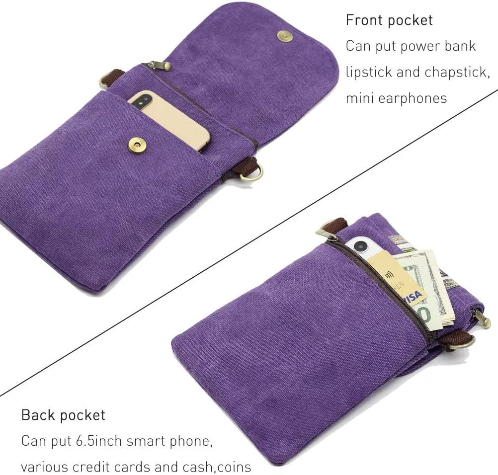 SILKAREA Vintage Embroidered Canvas Flip Small Crossbody Bag Cell Phone Pouch for Women Wristlet Wallet Bag Coin Purse