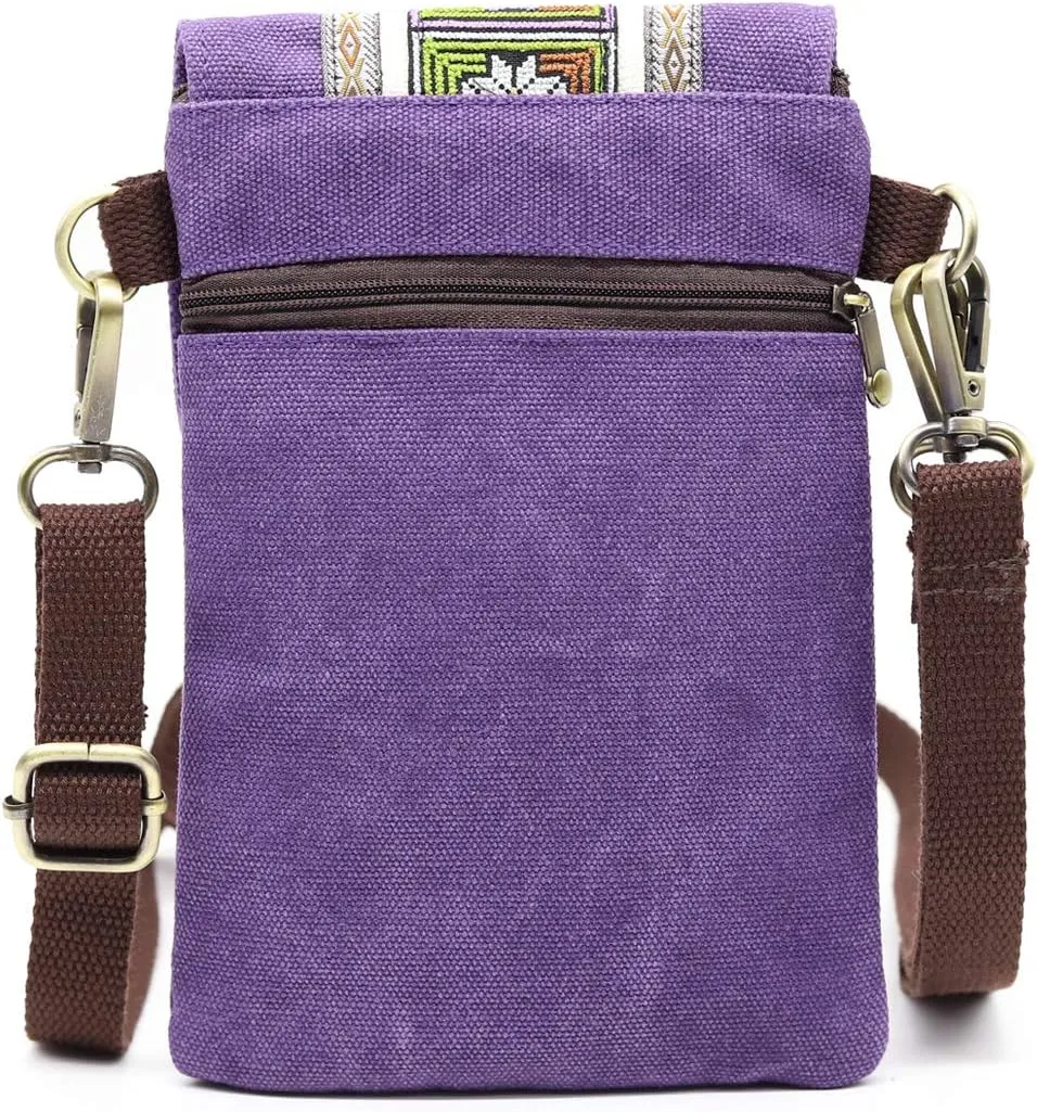 SILKAREA Vintage Embroidered Canvas Flip Small Crossbody Bag Cell Phone Pouch for Women Wristlet Wallet Bag Coin Purse