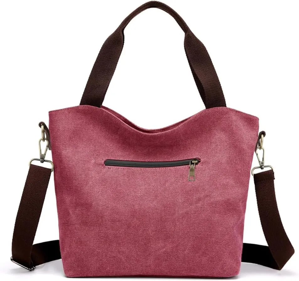 SILKAREA Women's Canvas Large Tote Bag Embroidered Shoulder Bag Multi Pocket Crossbody Bag Top Handle Bag Handbag Hobo Purse