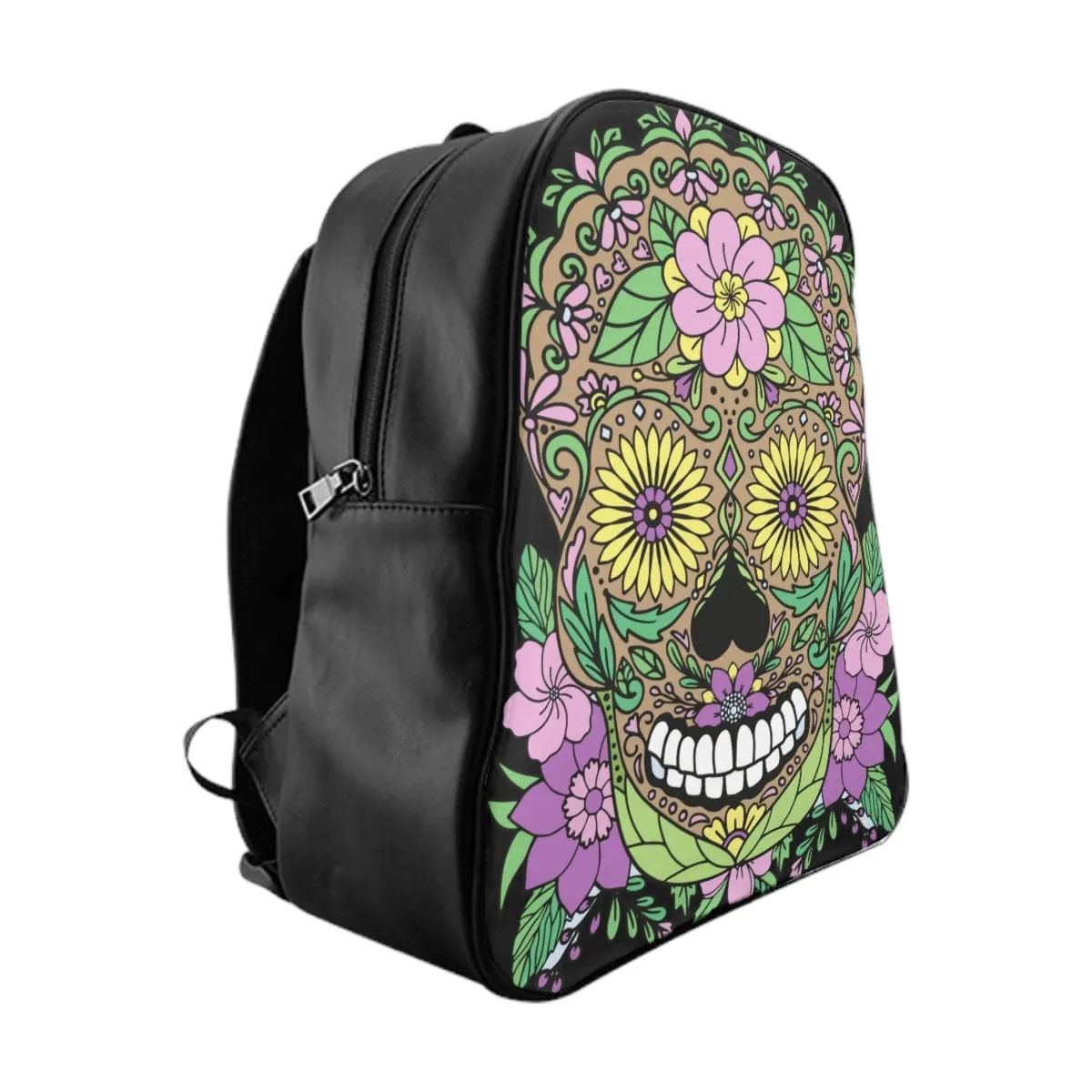 Skull Floral Print School Backpack