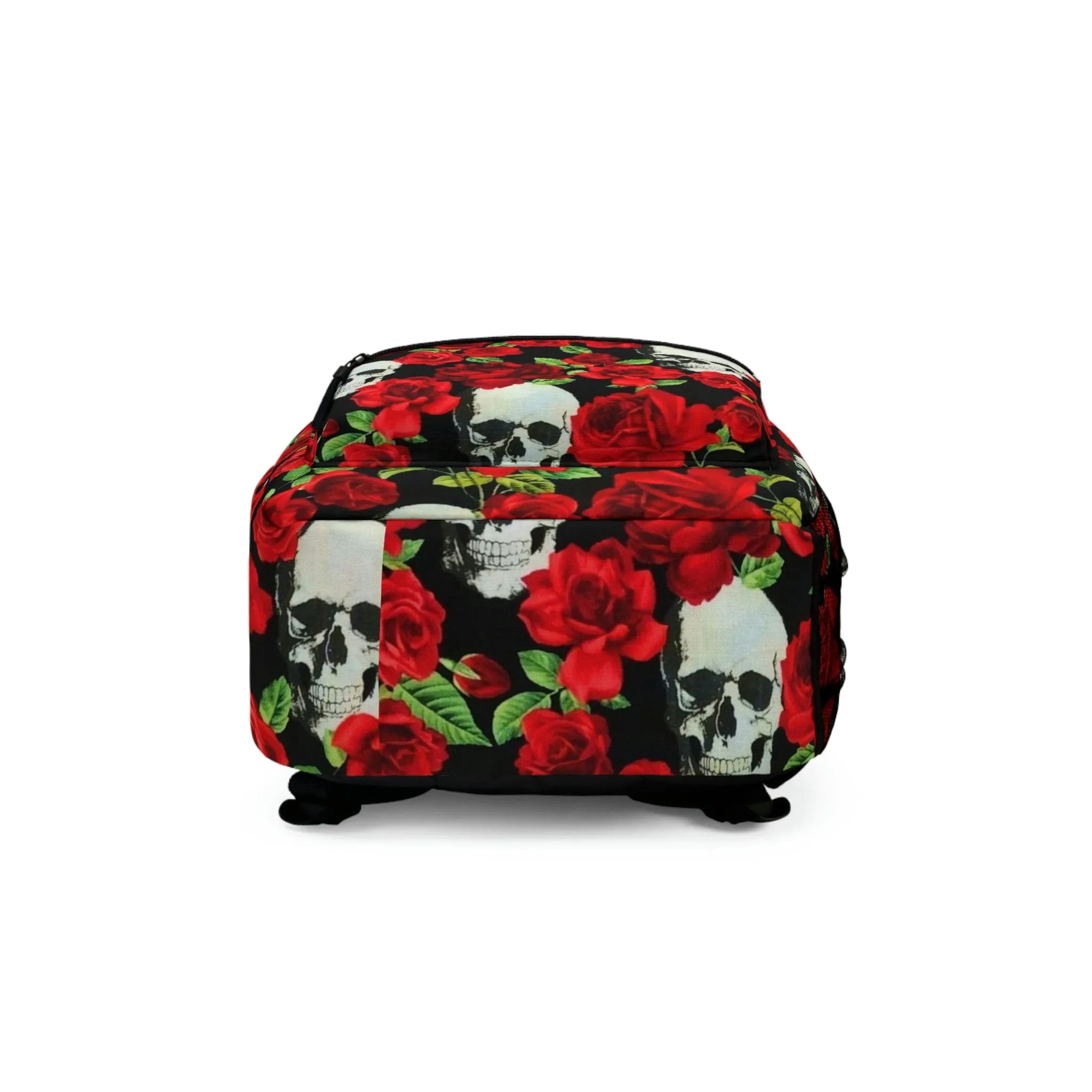 Skull Heads Red Roses Floral Front Pocket Backpack
