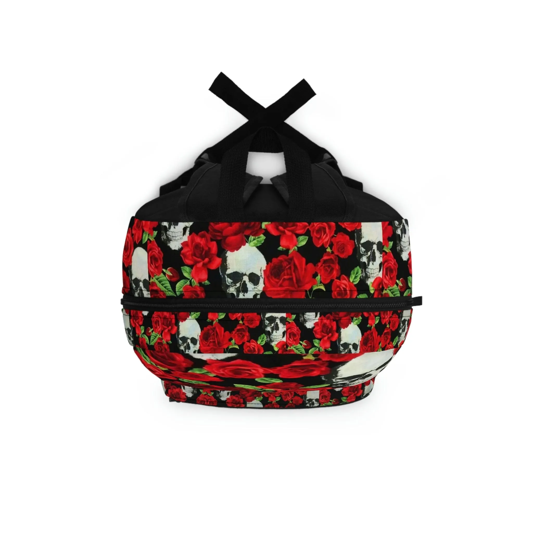 Skull Heads Red Roses Floral Front Pocket Backpack