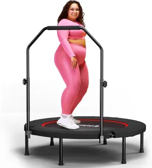 SkyBound Foldable Mini Trampoline Fitness Rebounder with Adjustable T-Bar Handle