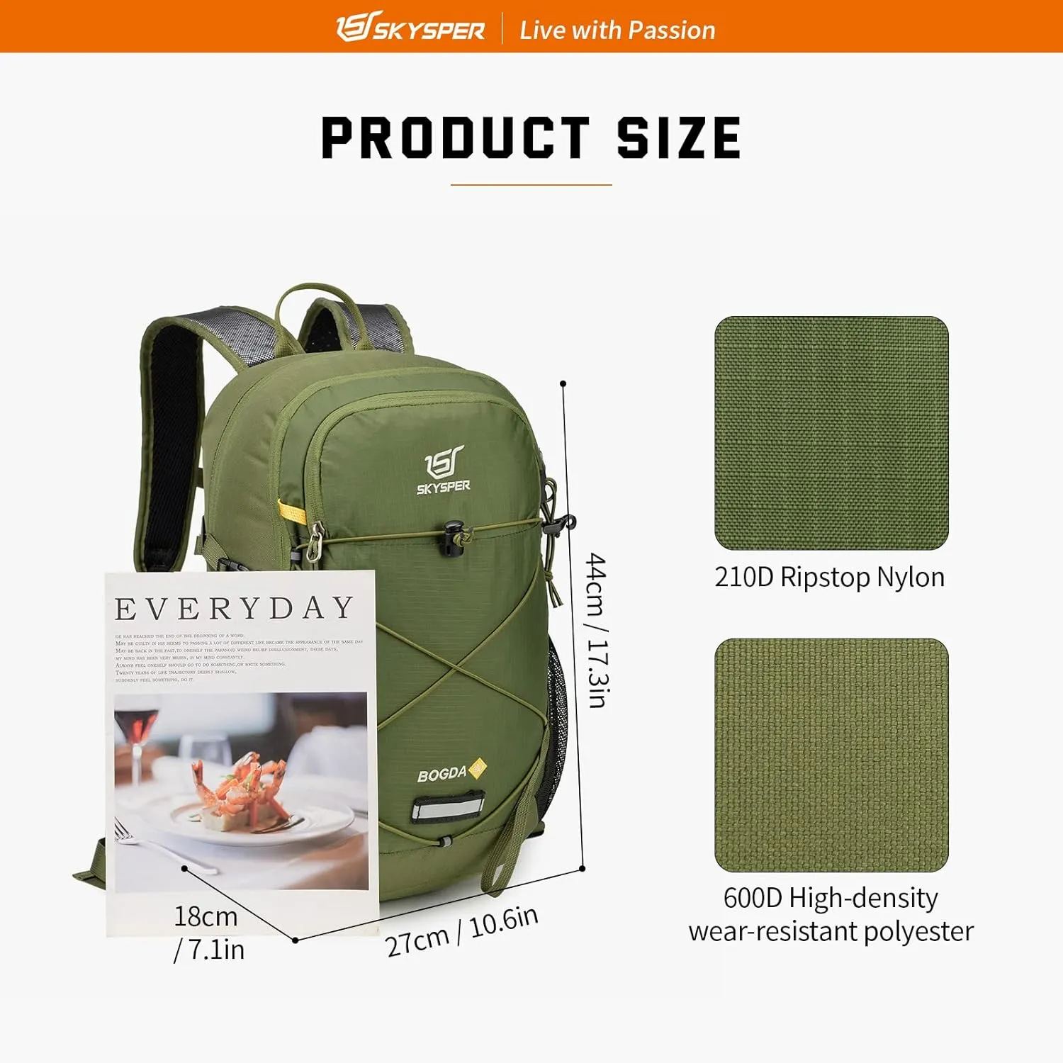 SKYSPER Small Hiking Daypack, 20L Lightweight Travel Backpacks Day Hike Pack with Waist Strap for Women Men