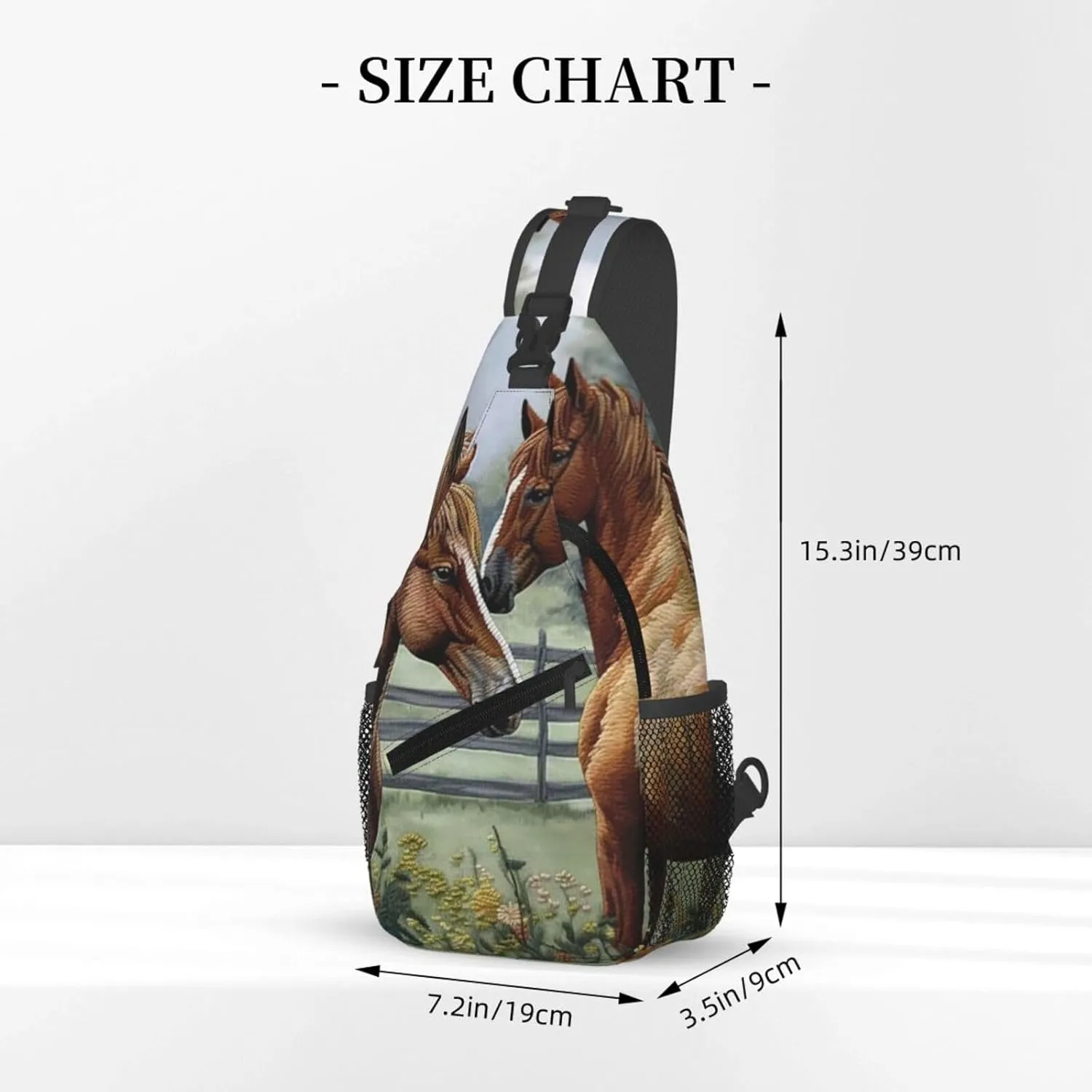Sling Backpack Bag For Men Animals Embroidery Paintings Horses Cross Chest Bag Crossbody Shoulder Bag Travel Hiking Daypack