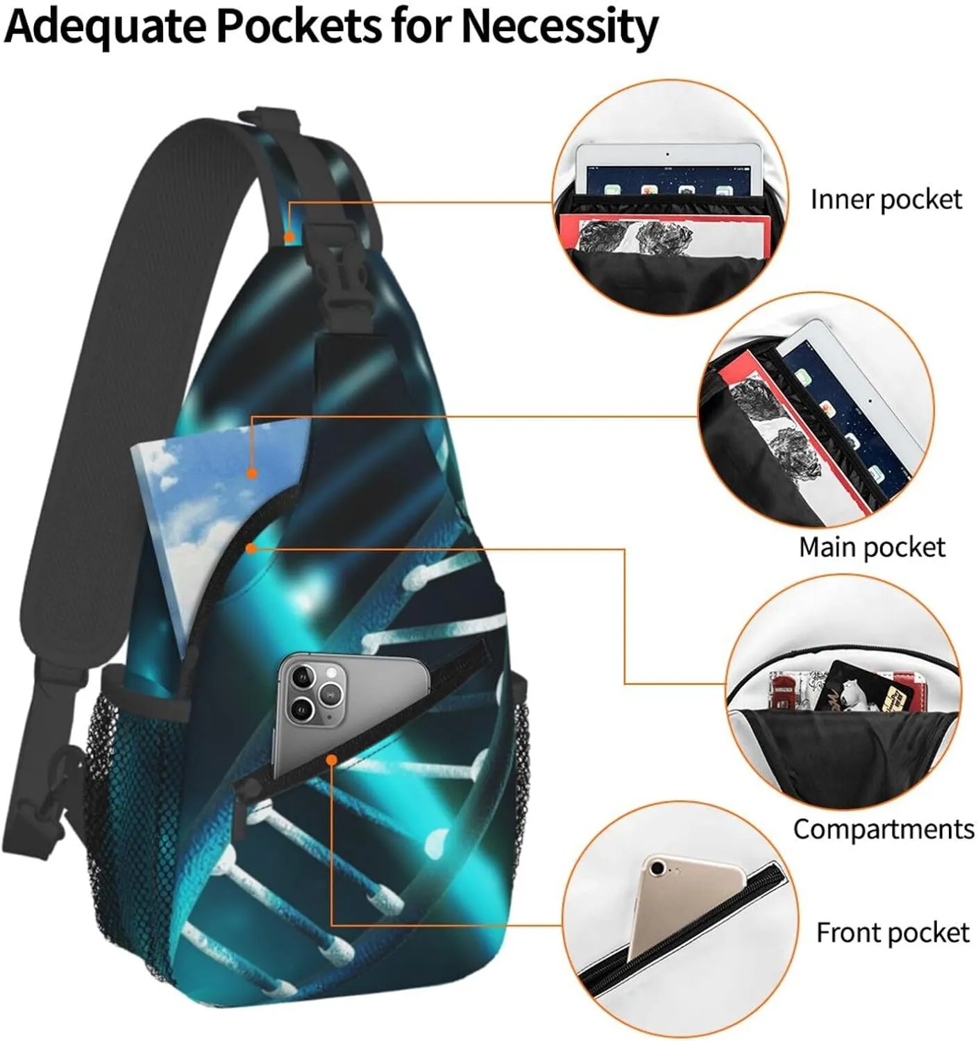 Sling Bag Crossbody Sling Backpack for Men Women Science Gene Strand Cross Chest Bag Travel Hiking Daypack