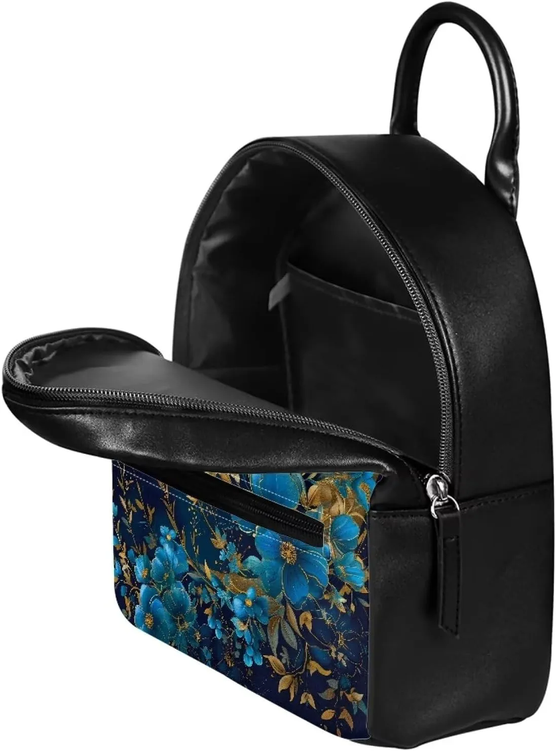 Small Backpack Purse for Womens Girls Cute Mini Backpack Stylish Shoulder Bag Daily Use PU Leather with Zipper,Blue Butterfly Golden Moon Print