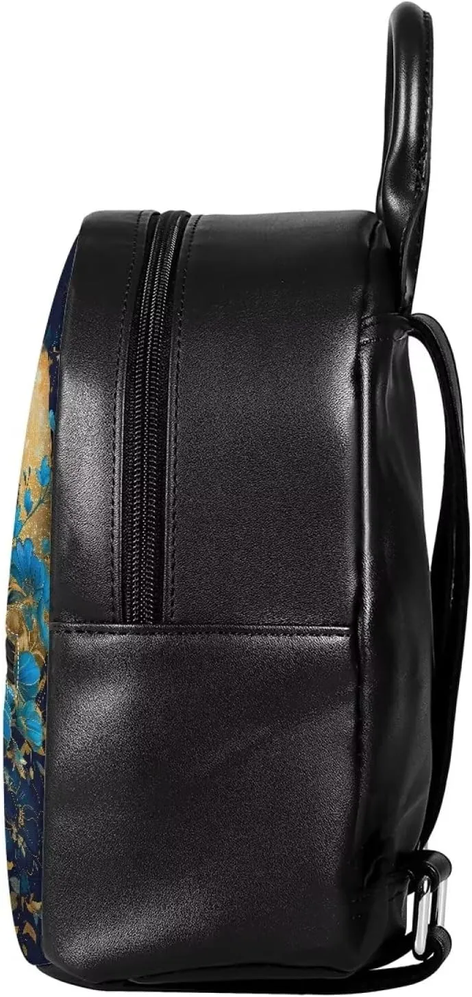 Small Backpack Purse for Womens Girls Cute Mini Backpack Stylish Shoulder Bag Daily Use PU Leather with Zipper,Blue Butterfly Golden Moon Print