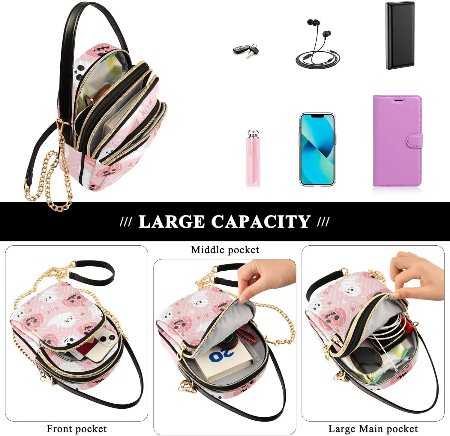 Small Cross body Bags for Women Quilted Crossbody Cell Phone Shoulder Purse Handbags Wallet Detachable Chain Bag