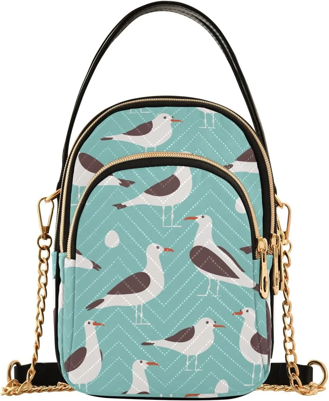 Small Crossbody Bags Seagulls and Eggs on Blue Shoulder Bag for Women Quilted Wave Cross Body Bag