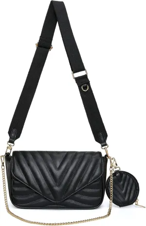 Small Quilted Crossbody Bag Women Multi Pochette Stylish Designer Purse Handbag with Coin Purse including 2 Size Bag