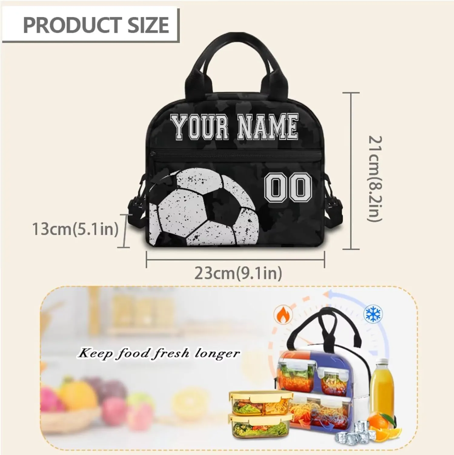 Soccer Ball Black Camo Custom School Backpack Set for Pre-School Kids Girls Boys Casual Book Bag Bookbag Lunch Box Water Bottle Bag Pencil Pen Bags Shoulder Crossbody Handbags, 4 Pcs