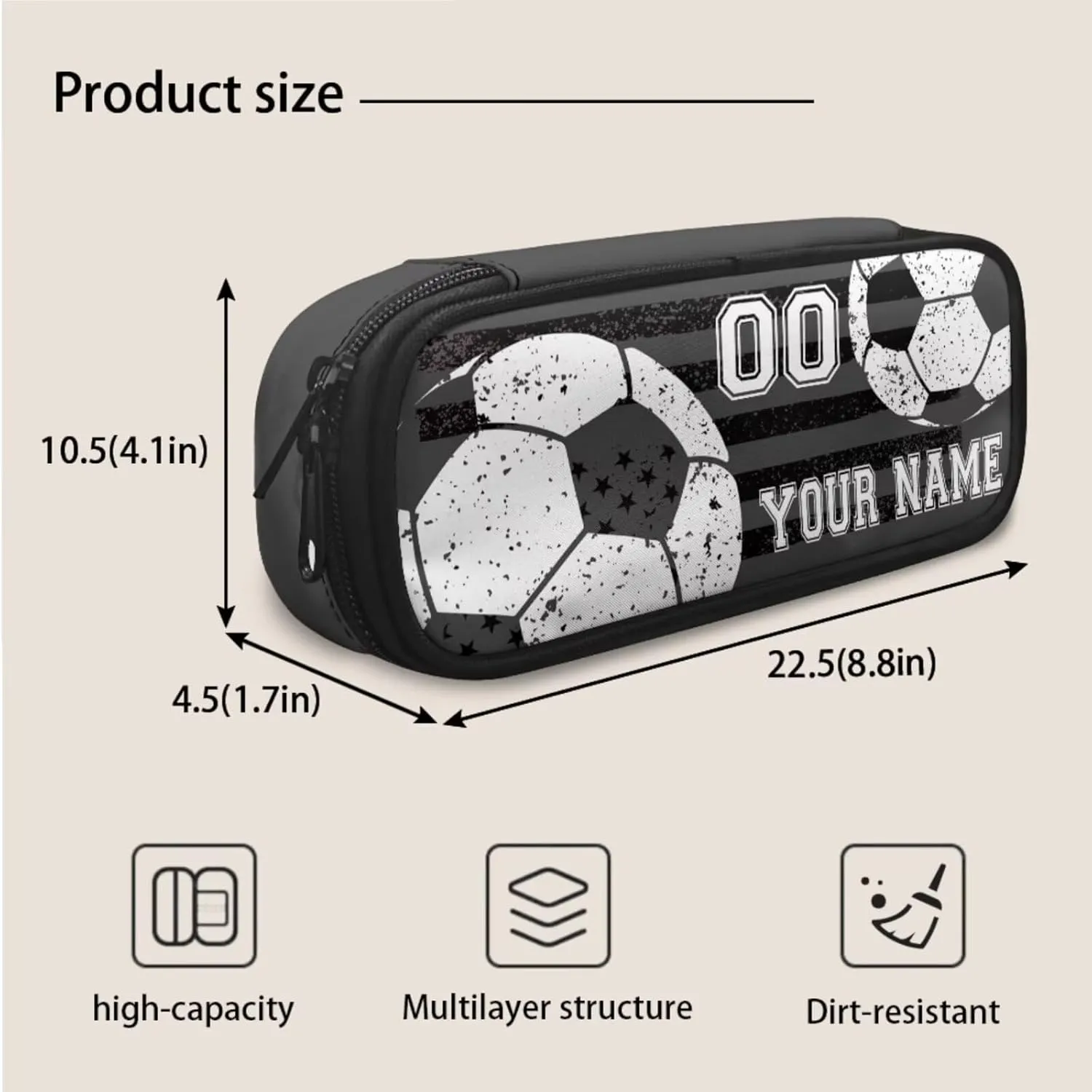 Soccer Black Gray American Flag Custom 17In Travel Backpack Set for Pre-School Girls Boys Kids Casual School Bag Bookbag with Insulated Lunch Bag Pen Box Shoulder Crossbody Handbags, 3Pcs