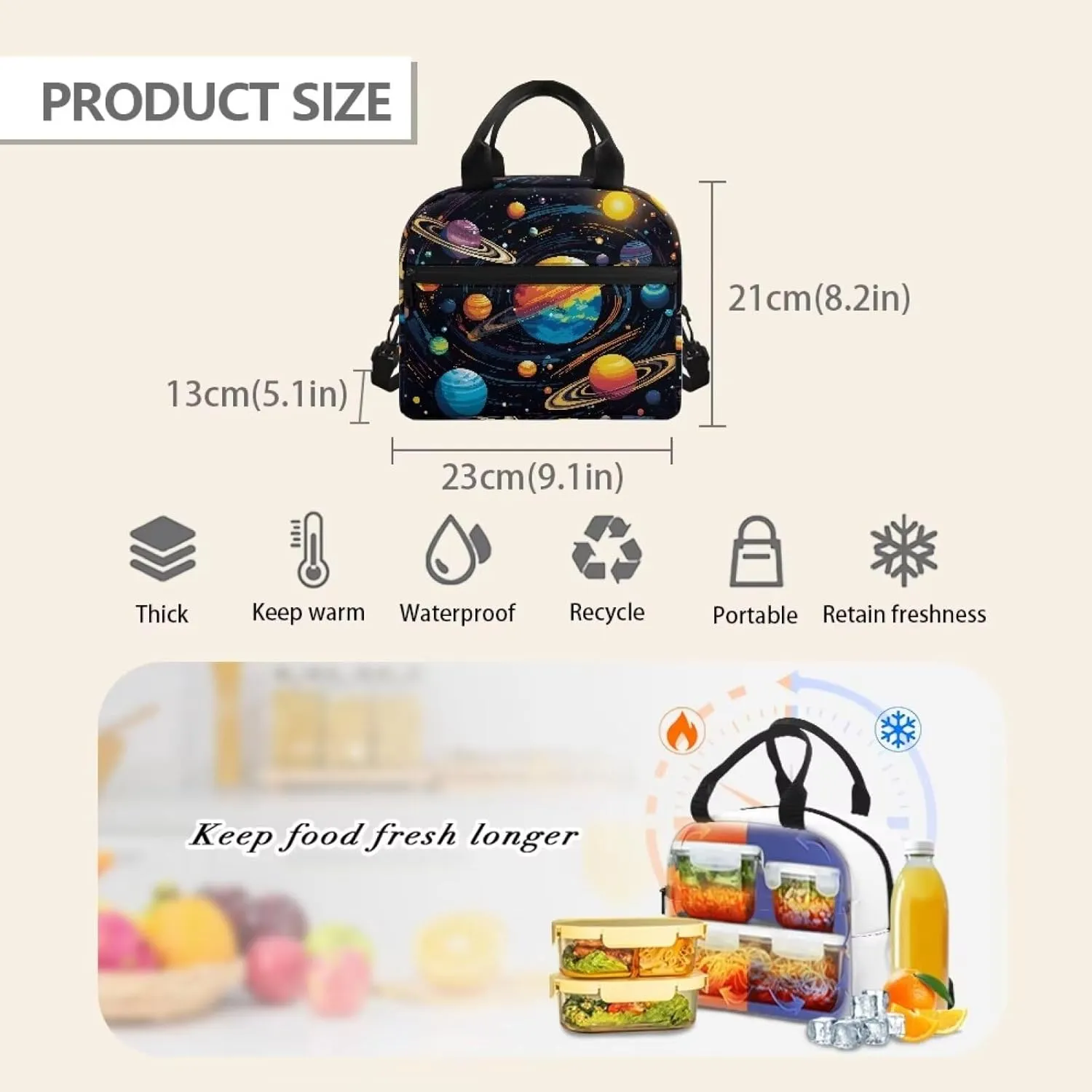 Solar System Planets Lunch Bag for Girls & Boys Space Galaxy Lunch Box Reusable Insulated Lunch Tote Bag Leakproof Cooler Sack Food Handbags Case,Perfect for Back to School Work Travel
