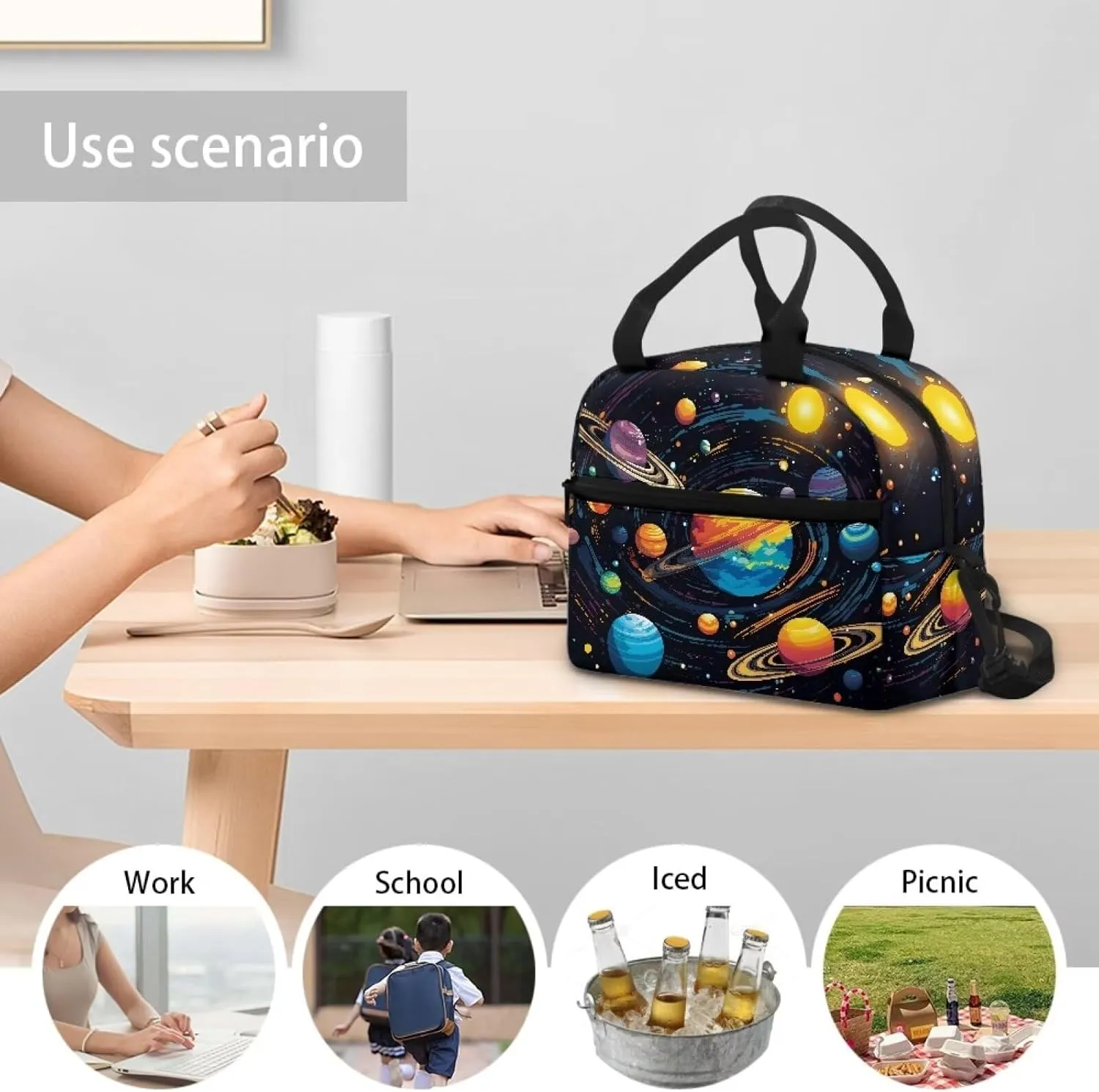 Solar System Planets Lunch Bag for Girls & Boys Space Galaxy Lunch Box Reusable Insulated Lunch Tote Bag Leakproof Cooler Sack Food Handbags Case,Perfect for Back to School Work Travel
