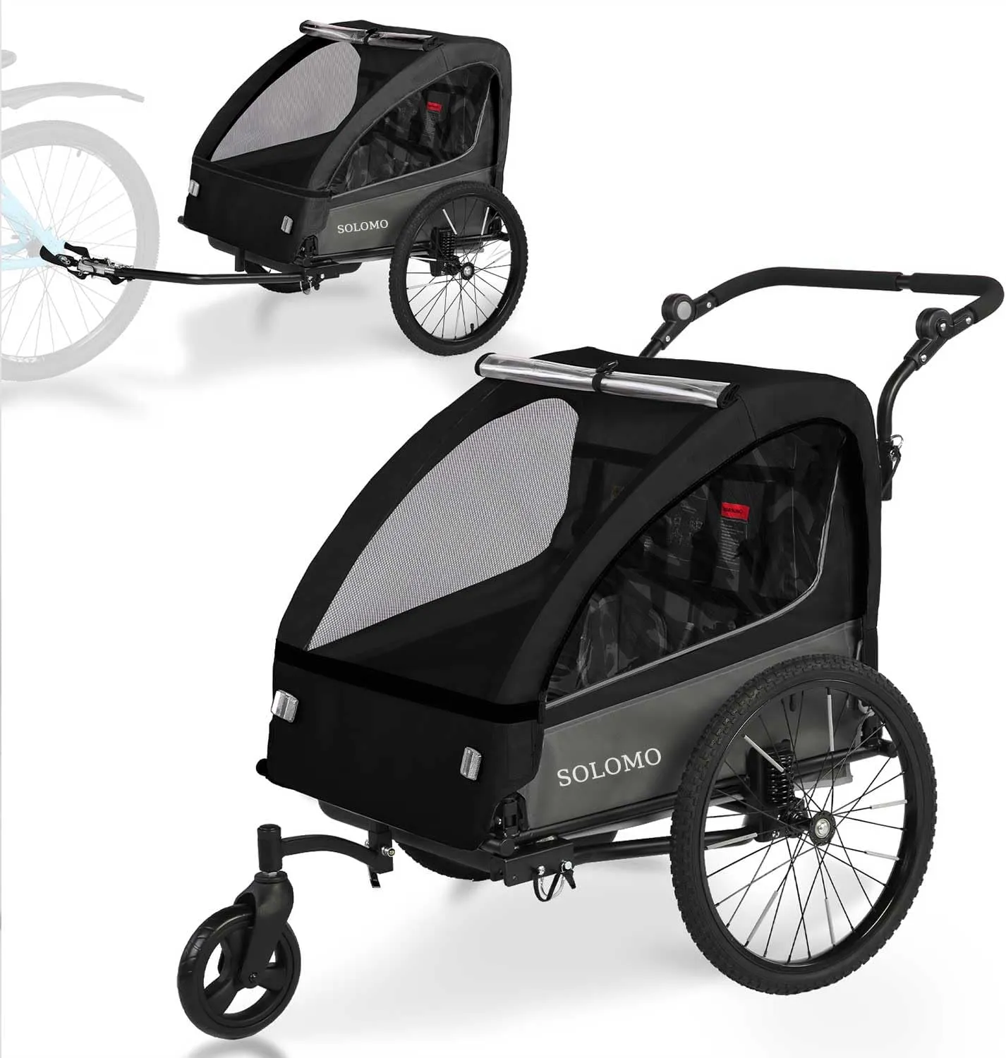 SOLOMO Kids Bicycle Trailer with Adjustable Handlebar, Safety Harness and Foldable Design for Easy Storage and Transportation
