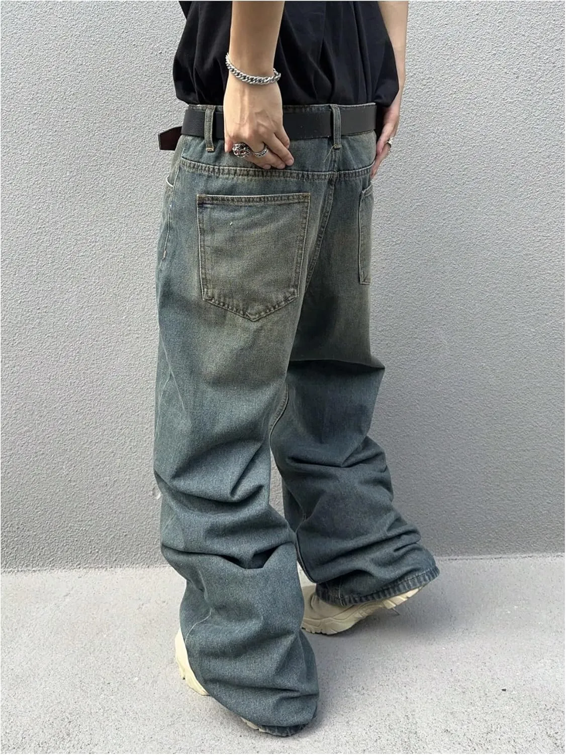 SOLY HUX Men's Y2K Baggy Jeans Wide Leg Denim Pants Hip Hop Streetwear Trousers