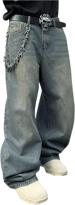 SOLY HUX Men's Y2K Baggy Jeans Wide Leg Denim Pants Hip Hop Streetwear Trousers