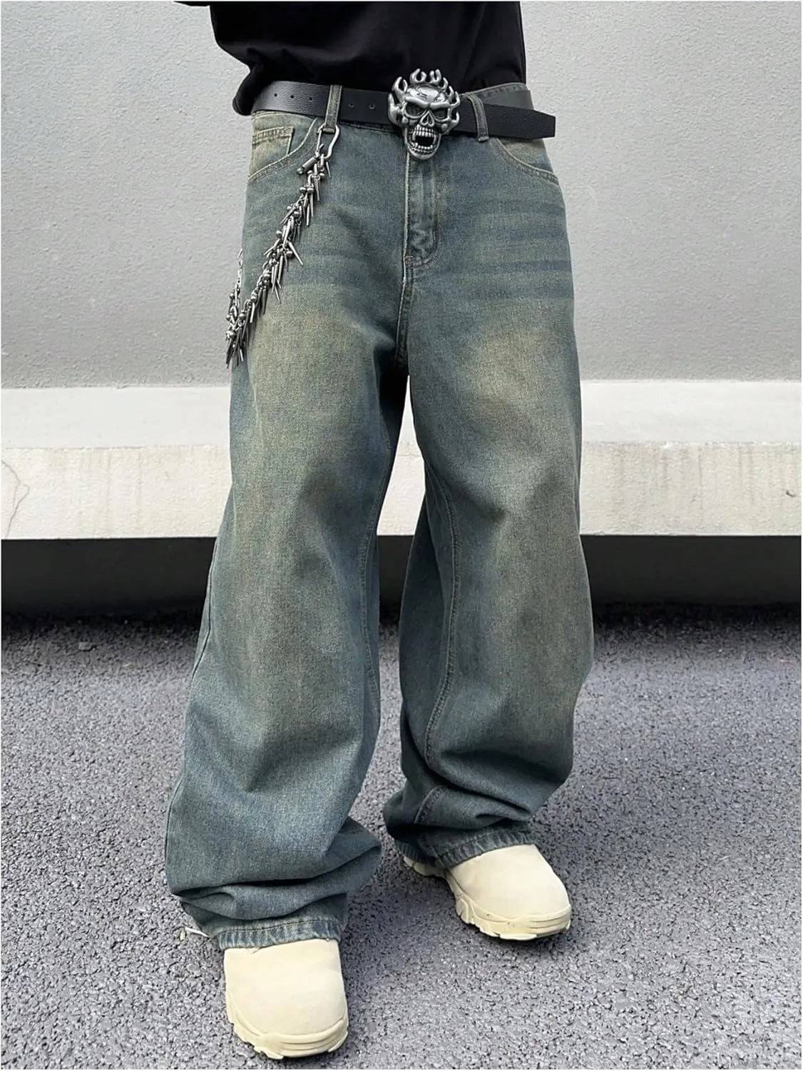 SOLY HUX Men's Y2K Baggy Jeans Wide Leg Denim Pants Hip Hop Streetwear Trousers