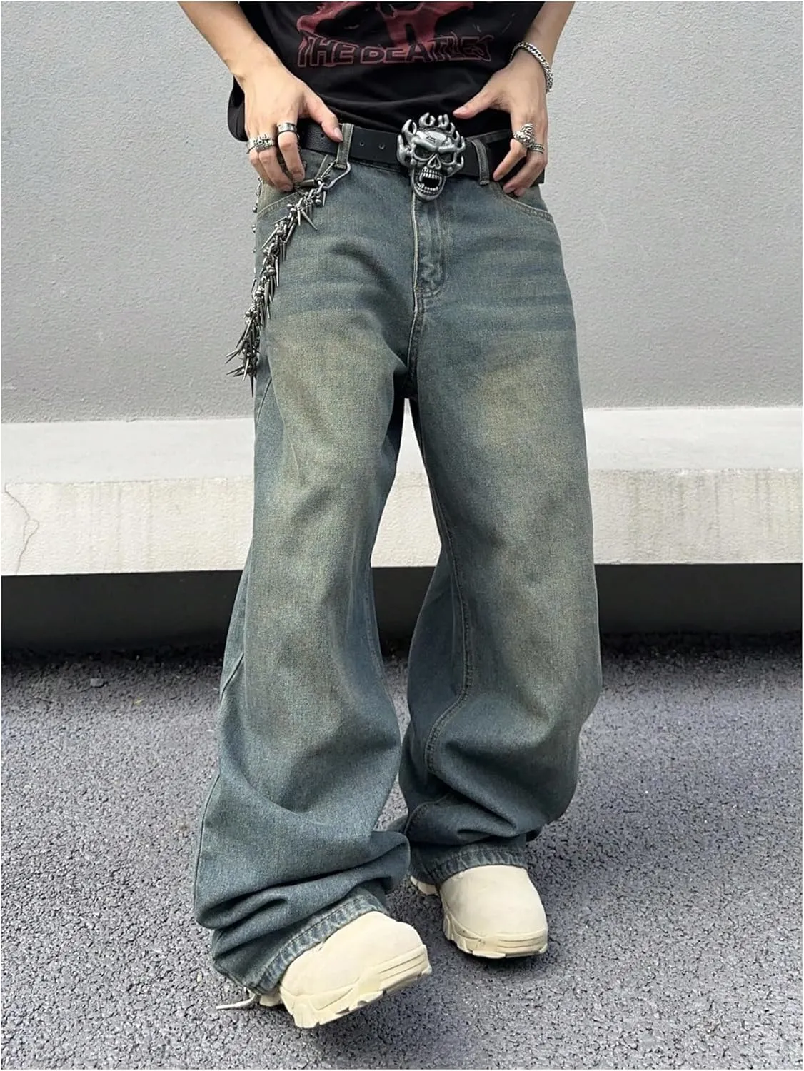 SOLY HUX Men's Y2K Baggy Jeans Wide Leg Denim Pants Hip Hop Streetwear Trousers