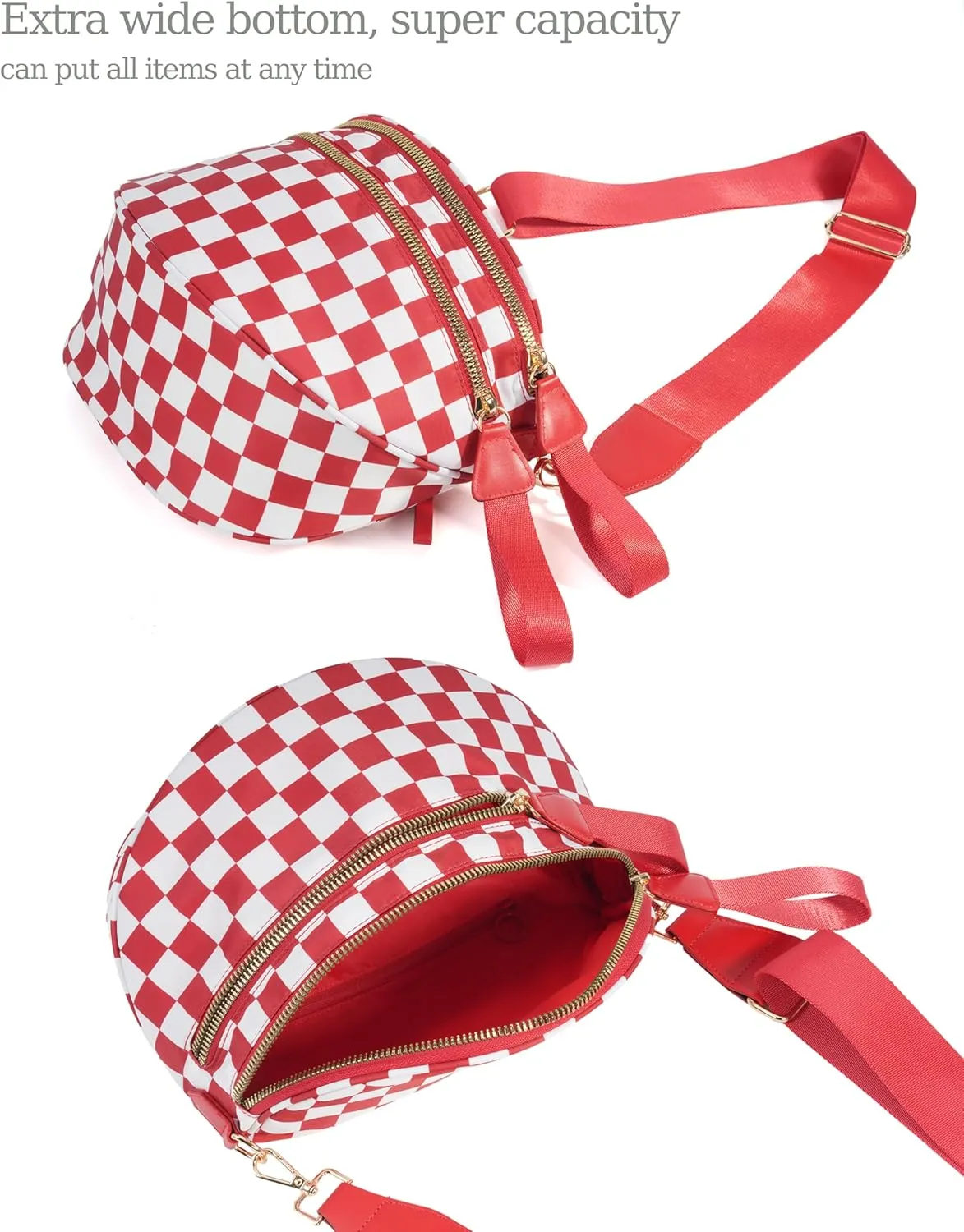 Spacious Checkered Nylon Crossbody Bag Bum Bag Checkered Handbags Wallets for Women