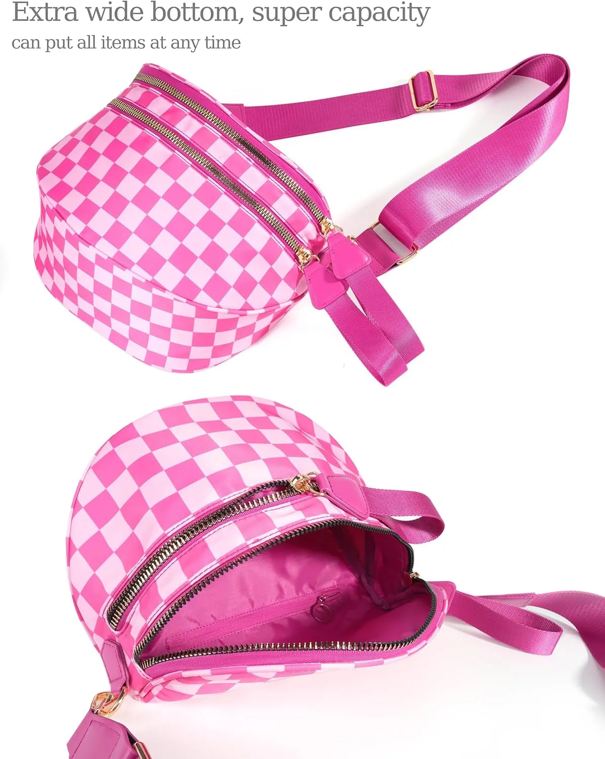 Spacious Checkered Nylon Crossbody Bag Bum Bag Checkered Handbags Wallets for Women