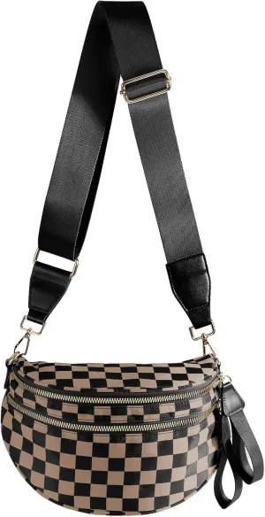 Spacious Checkered Nylon Crossbody Bag Bum Bag Checkered Handbags Wallets for Women