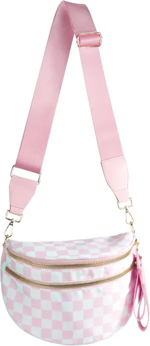 Spacious Checkered Nylon Crossbody Bag Bum Bag Checkered Handbags Wallets for Women