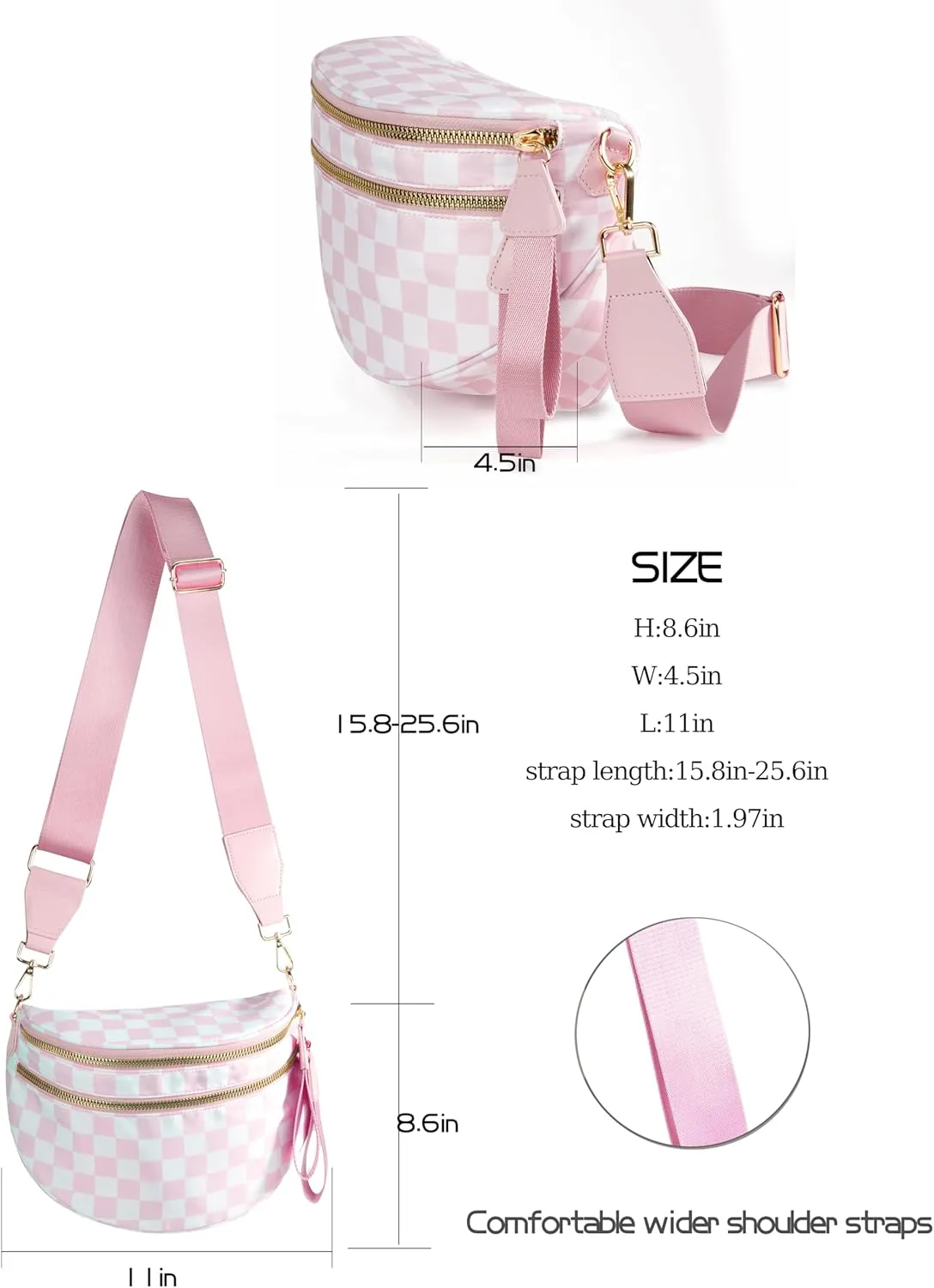 Spacious Checkered Nylon Crossbody Bag Bum Bag Checkered Handbags Wallets for Women