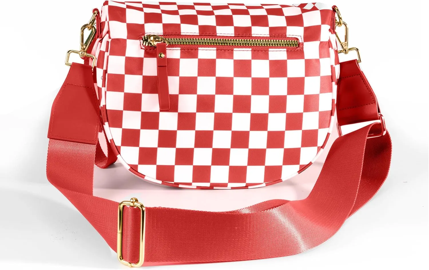Spacious Checkered Nylon Crossbody Bag Bum Bag Checkered Handbags Wallets for Women