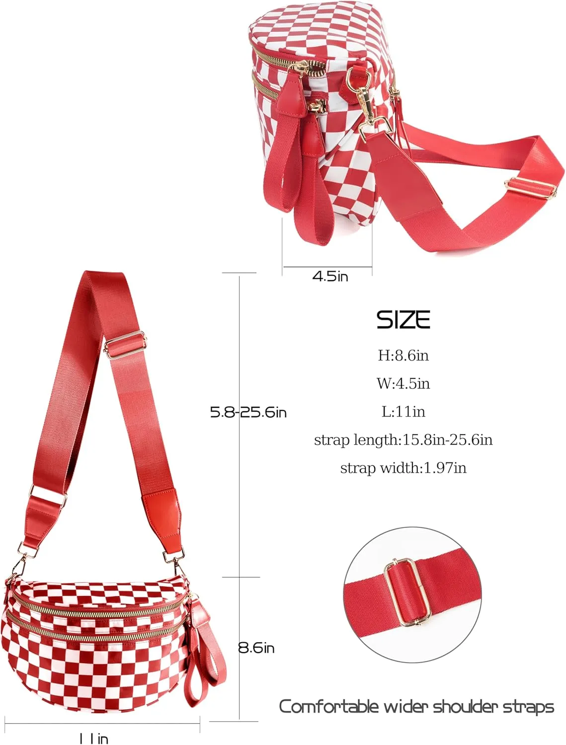 Spacious Checkered Nylon Crossbody Bag Bum Bag Checkered Handbags Wallets for Women