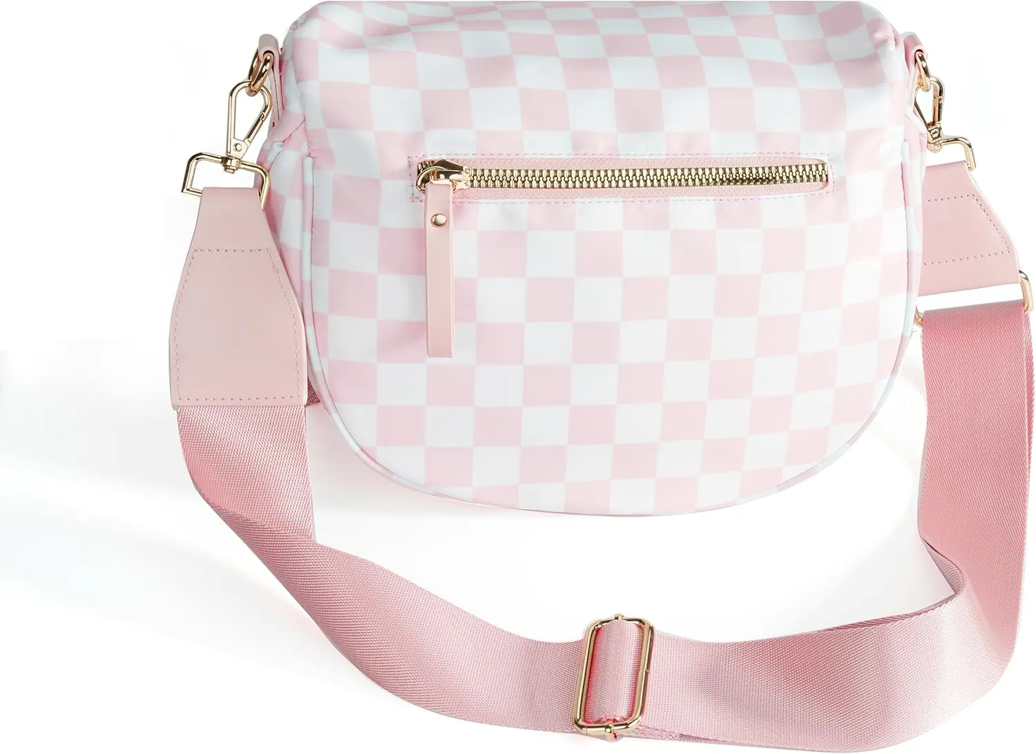 Spacious Checkered Nylon Crossbody Bag Bum Bag Checkered Handbags Wallets for Women