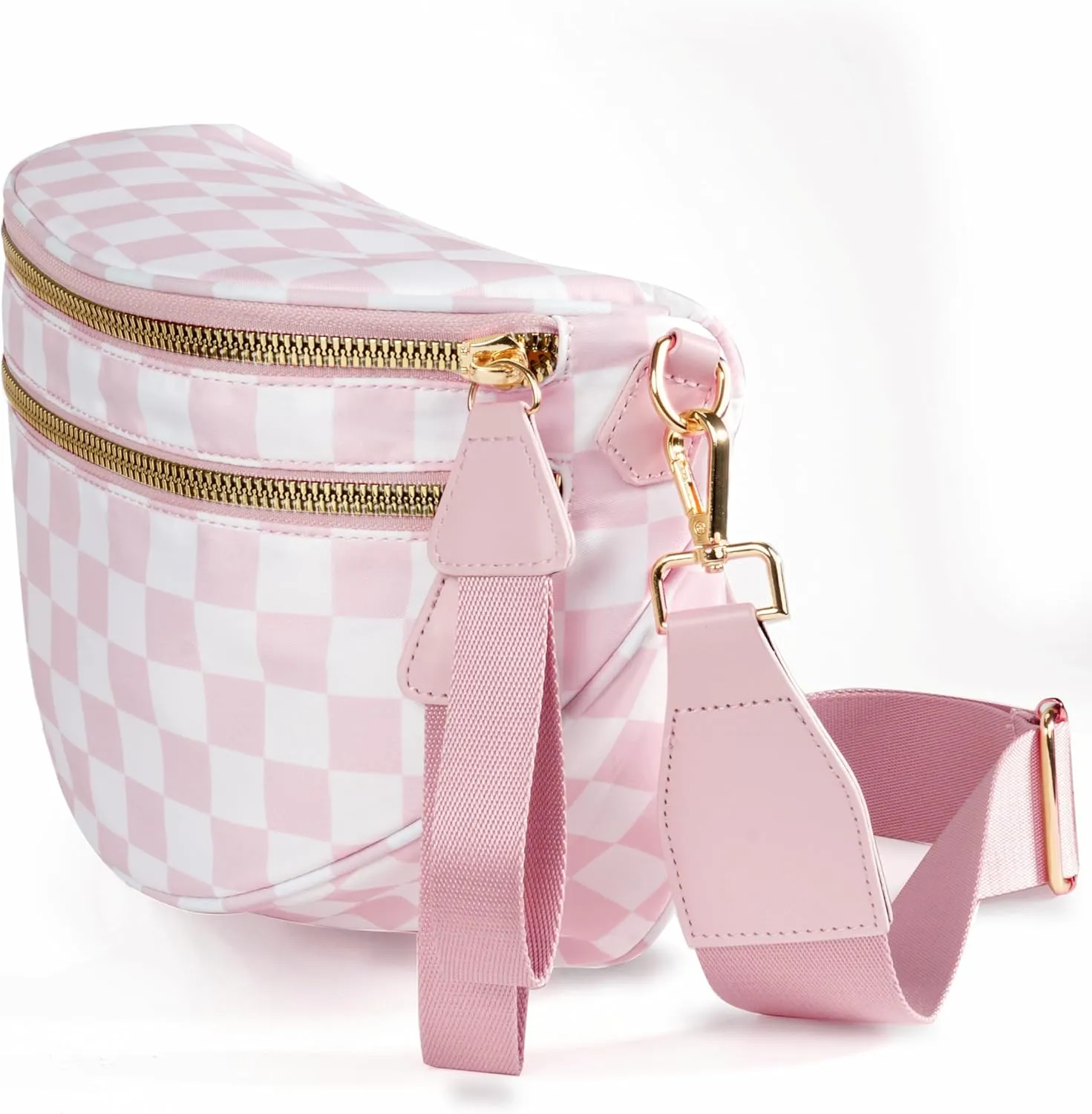 Spacious Checkered Nylon Crossbody Bag Bum Bag Checkered Handbags Wallets for Women