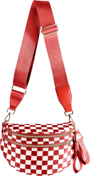 Spacious Checkered Nylon Crossbody Bag Bum Bag Checkered Handbags Wallets for Women