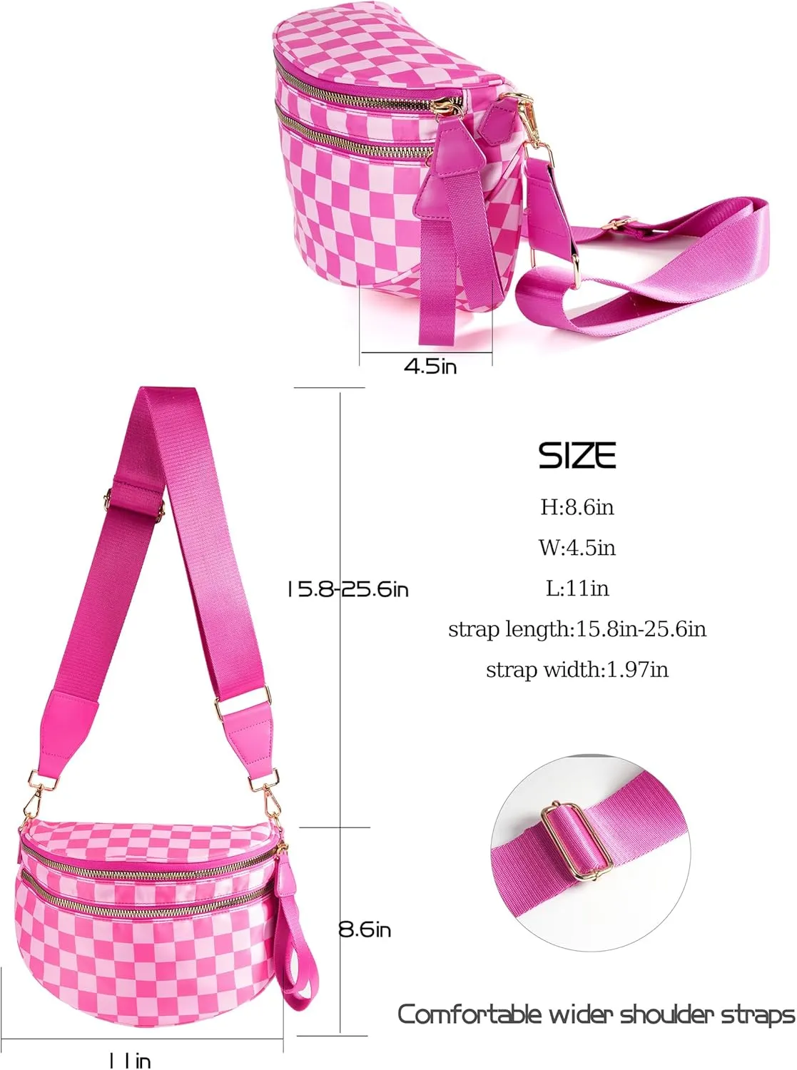 Spacious Checkered Nylon Crossbody Bag Bum Bag Checkered Handbags Wallets for Women