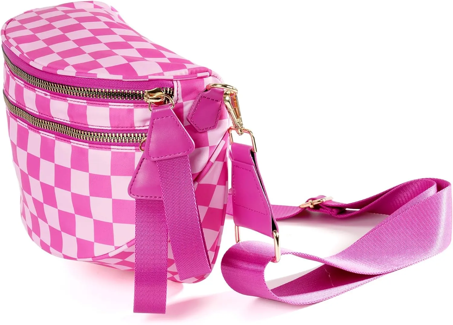 Spacious Checkered Nylon Crossbody Bag Bum Bag Checkered Handbags Wallets for Women