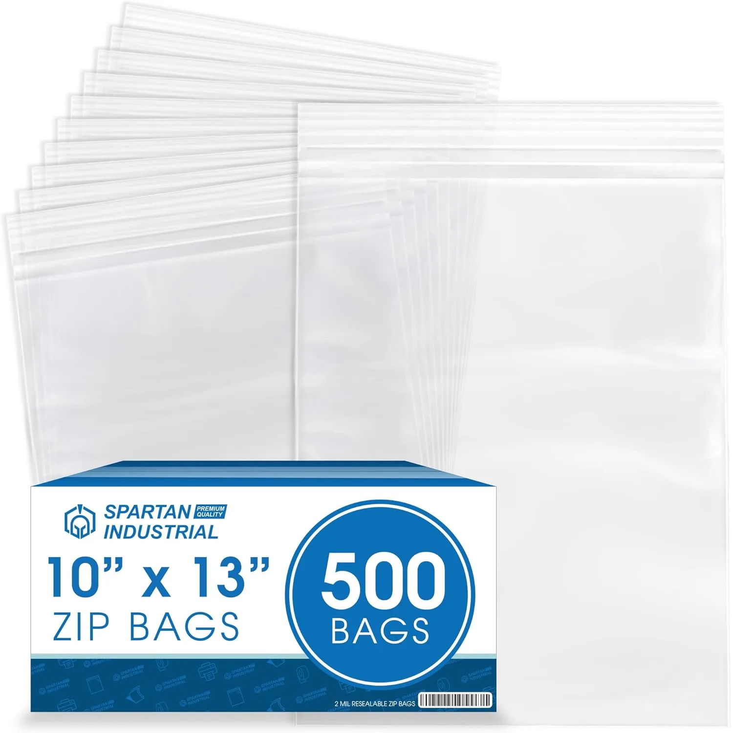 Spartan Industrial - 10” X 13” (500 Count) 2 Mil Clear Reclosable Zip Plastic Poly Bags with Resealable Lock Seal Zipper