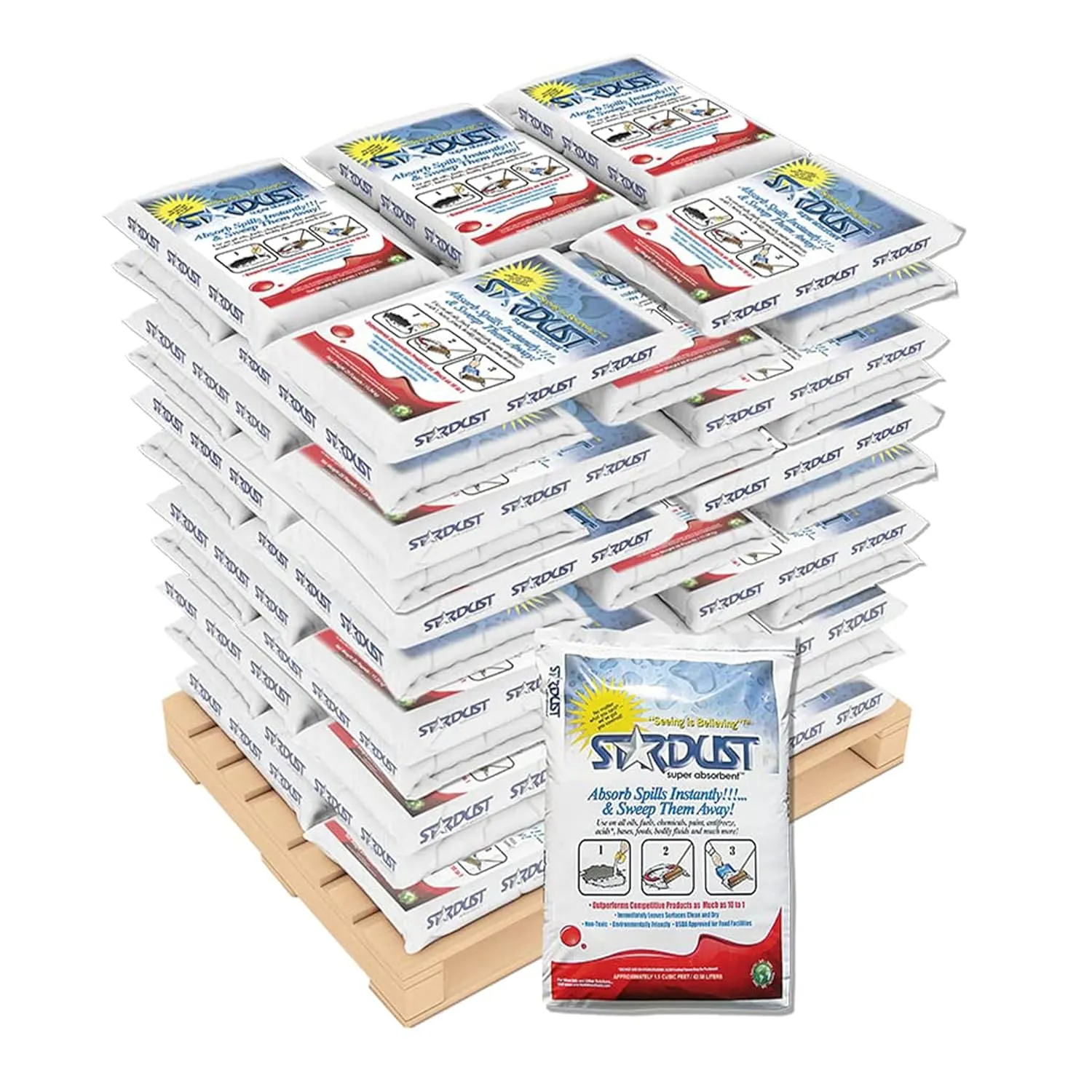 Spill Absorbent Powder, Quick & Easy Cleanup for Vomit, Urine, Oils, Food, Paint, Body Fluids & More - Commercial & Industrial Use - 1.5 cu.ft. Bag, 50 Count - Full Pallet