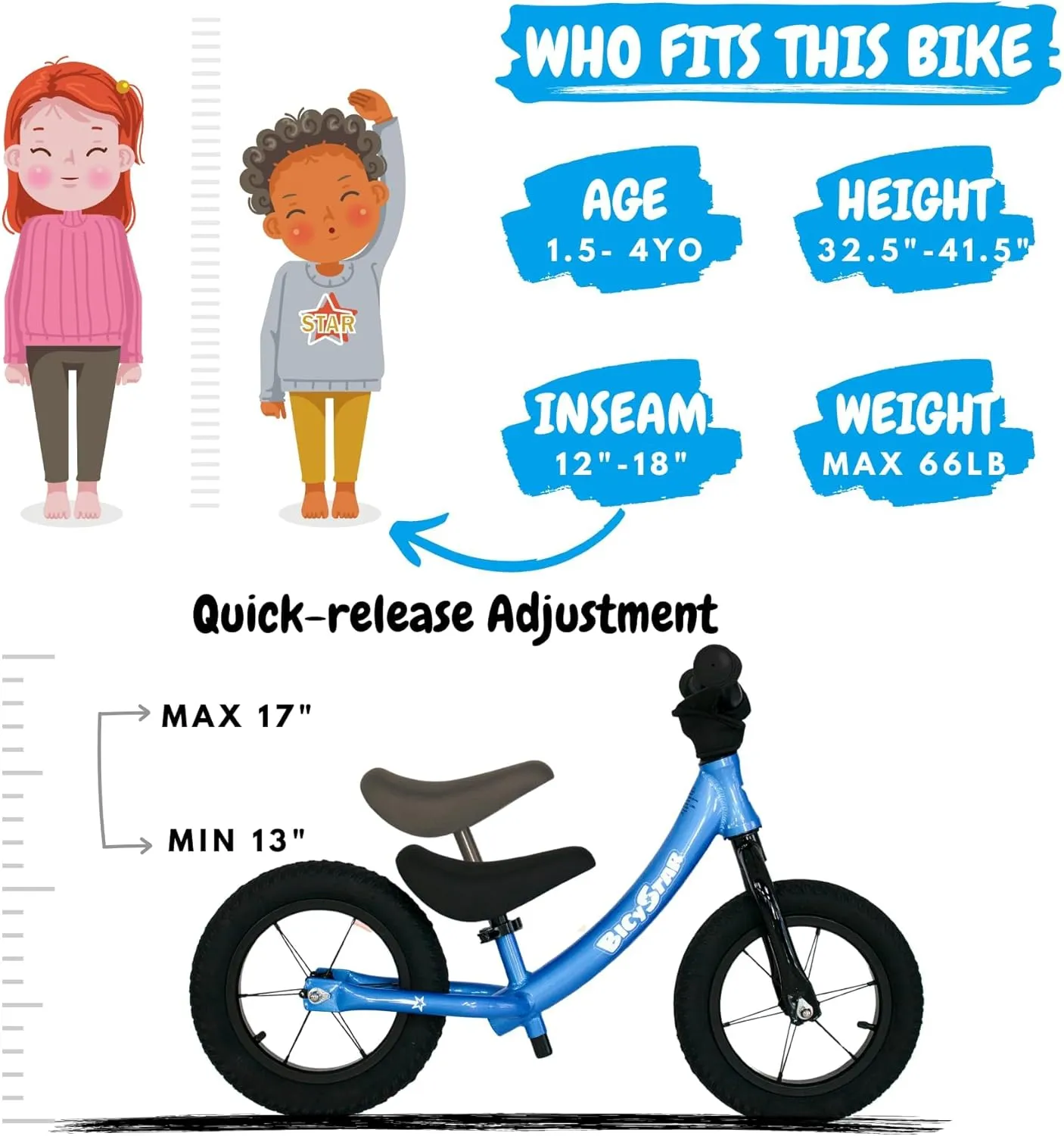 Sports Balance Bike for Toddlers 2-4, Air Tires, No Pedals Toddler Bicycle, Push Bike, Outdoor Toy for Childrens Girls Boys