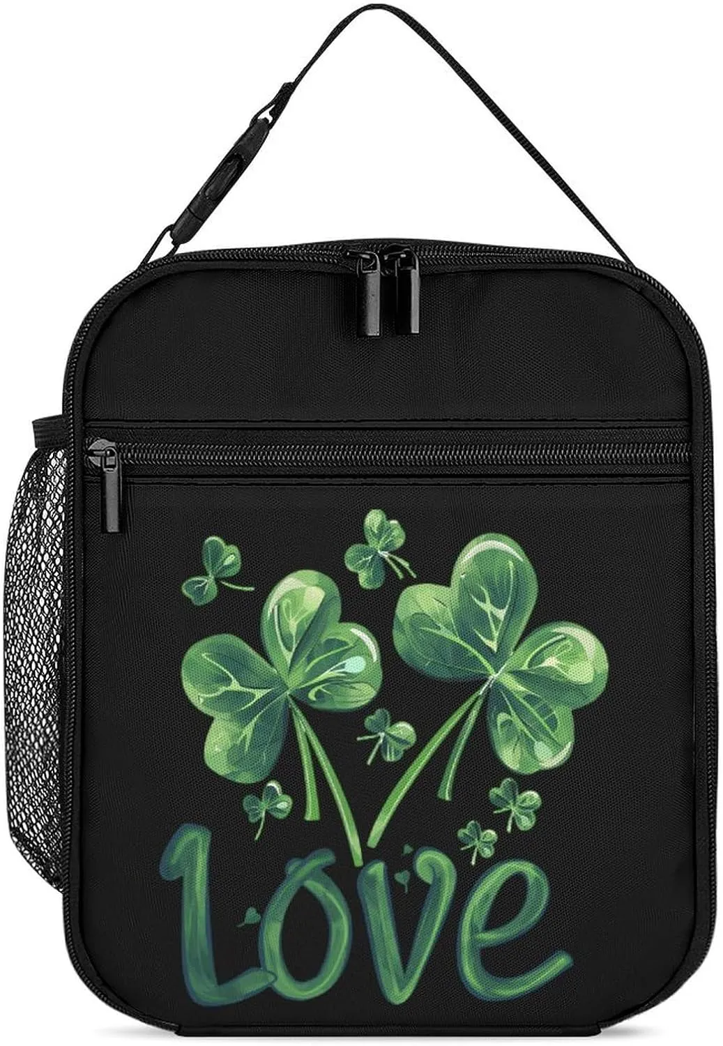 St Patricks Day Love Shamrock Lunch Bag Insulated Lunch Box Portable Lunch Tote Bag Handbags Case for Office, Work, Picnic