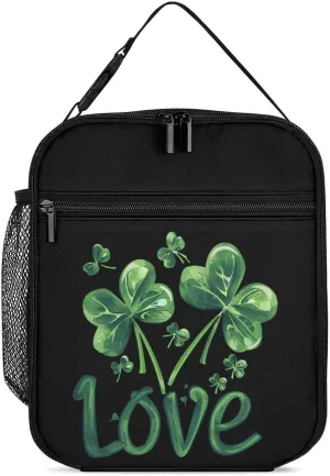 St Patricks Day Love Shamrock Lunch Bag Insulated Lunch Box Portable Lunch Tote Bag Handbags Case for Office, Work, Picnic