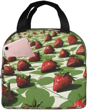 Strawberry fields 03 print Lunch Bag, Food Handbags Case, Leakproof Insulated, for Work/Picnic/Beach/Travel