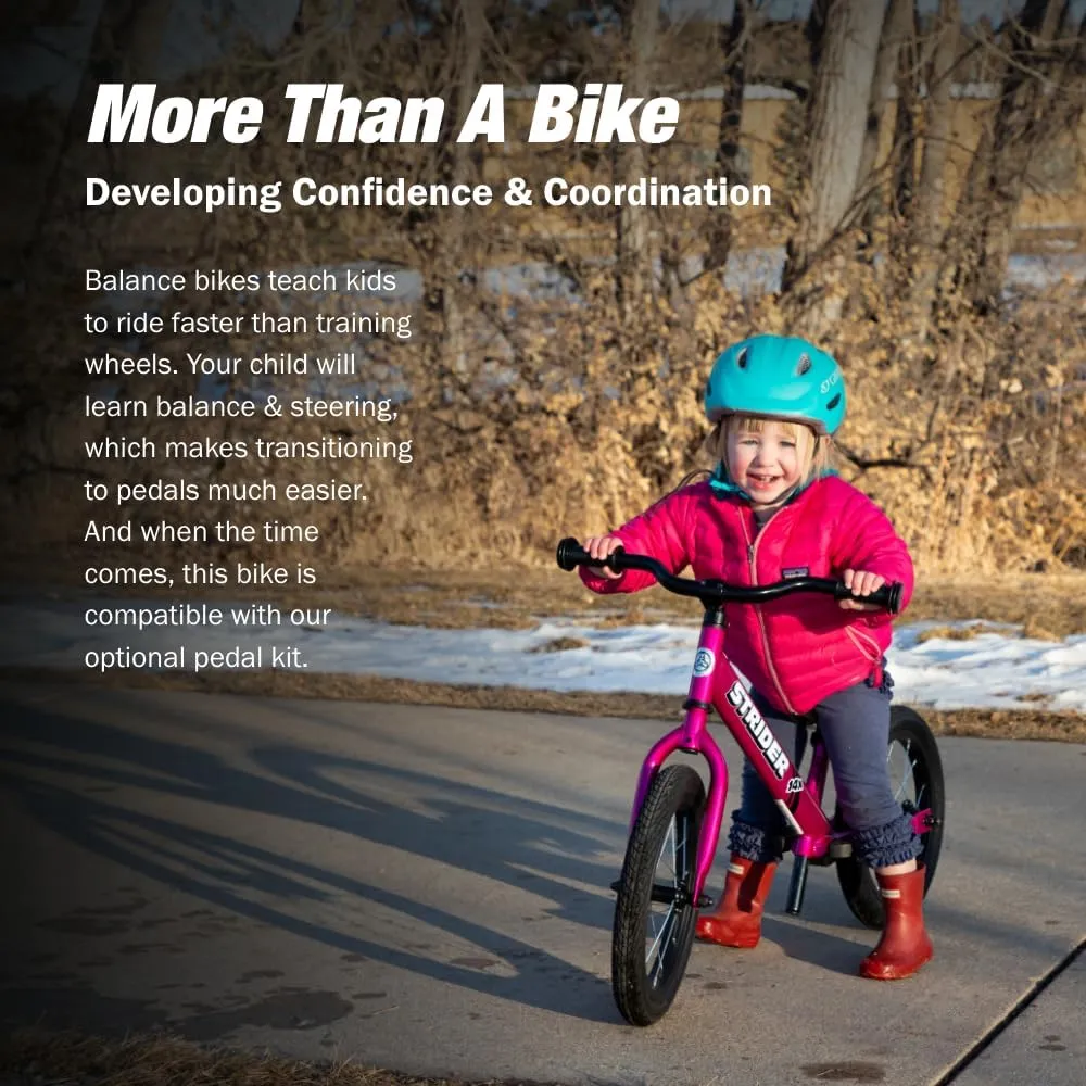 Strider 14x,- Balance Bike for Kids 3 to 6 Years - Includes Kid-Size Grips, Padded Seat, Performance Footrest & All-Purpose Tires - Easy Assembly & Adjustments